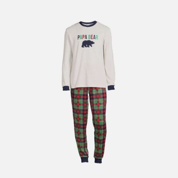 DEARFOAMS Mens Size Large PAPA BEAR Family Plaid Soft Pajama 2-Piece Set Hunting - Picture 1 of 12